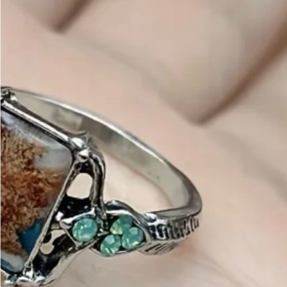 Boho Silver Ring with Brown and Green Stones - Picture 3 of 4